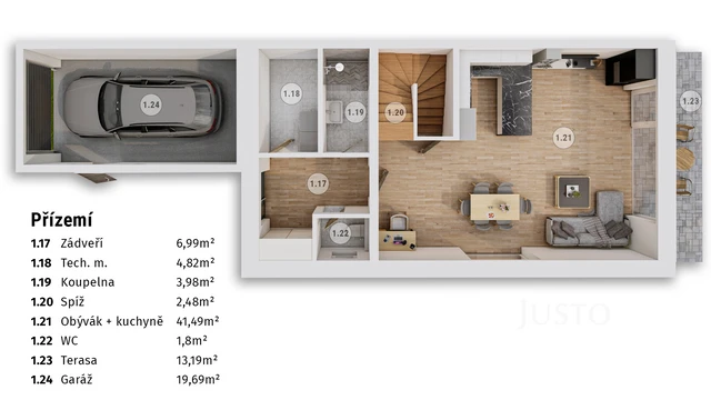 Prodej 4+kk 132 m² + zahrada 334 m² + terasa 13 m² + garáž