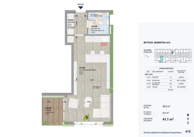 Pronájem bytu 1+kk 41 m² + terasa 4 m²
