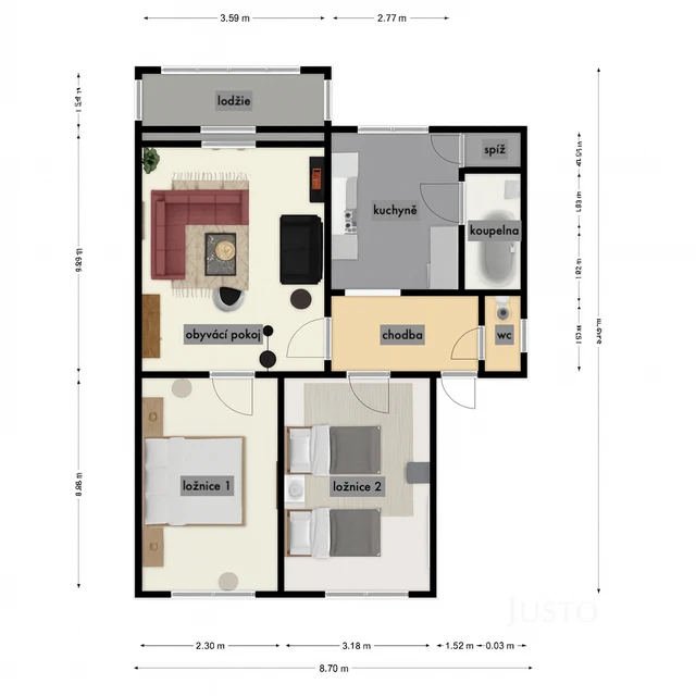 Pronájem 3+1 72 m² + lodžie 4 m²
