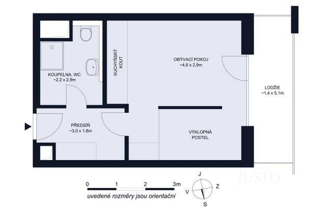 Pronájem 1+kk 32 m² + lodžie 7 m² + parkování