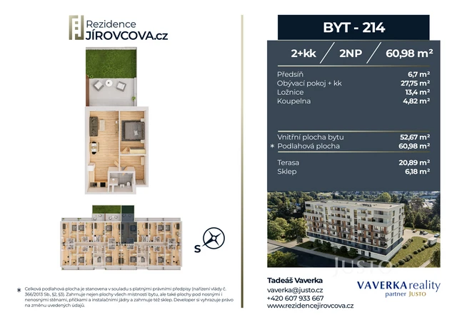 Prodej 2+kk 60 m² + terasa 20 m²