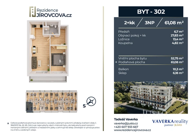 Prodej 2+kk 61 m² + balkón 10 m²