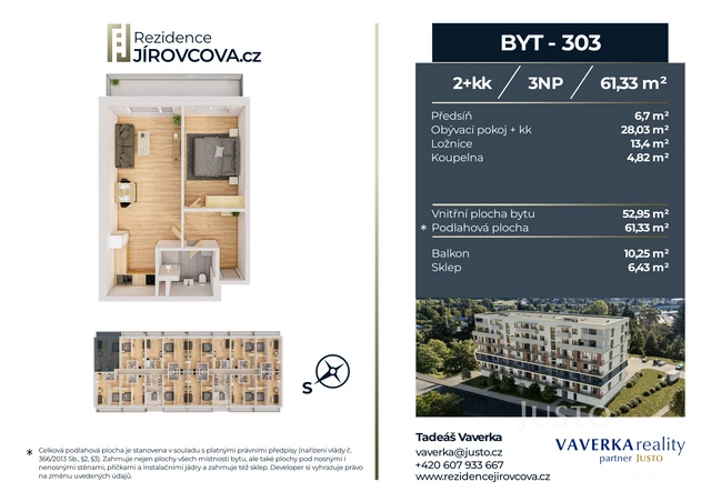Prodej 2+kk 61 m² + balkón 10 m²
