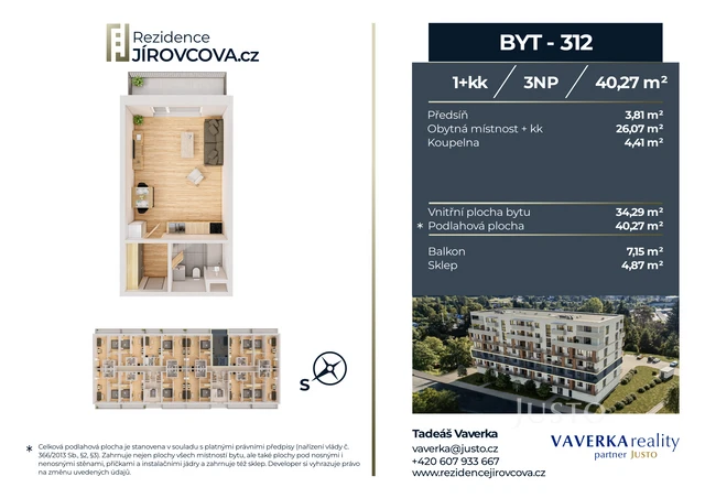 Prodej 1+kk 40 m² + balkón 7 m²