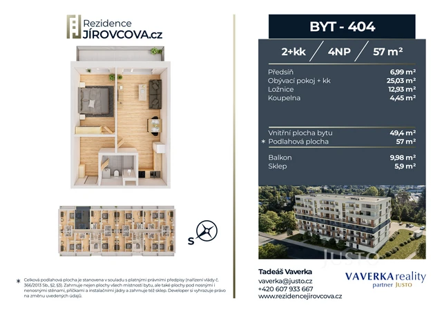 Prodej 2+kk 57 m² + balkón 9 m²