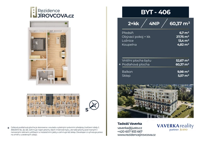 Prodej 2+kk 60 m² + balkón 9 m²