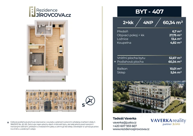 Prodej 2+kk 60 m² + balkón 10 m²