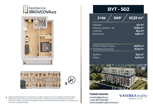 Prodej 2+kk 61 m² + balkón 10 m²