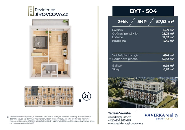 Prodej 2+kk 57 m² + balkón 9 m²