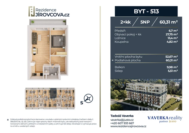 Prodej 2+kk 60 m² + balkón 9 m²