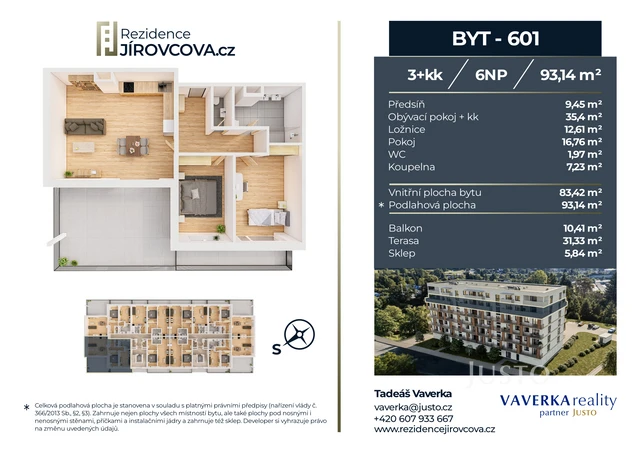 Prodej 3+kk 93 m² + terasa 31 m² + balkón 10 m²