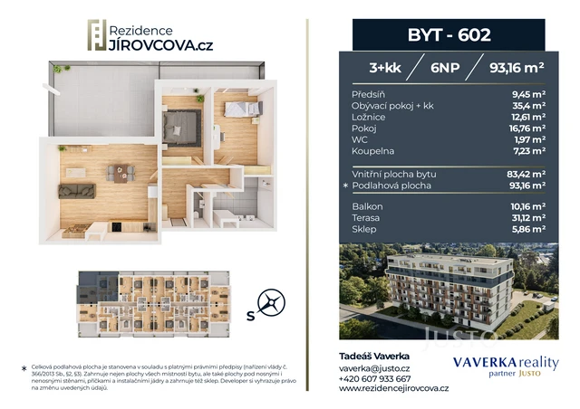 Prodej 3+kk 93 m² + terasa 31 m² + balkón 10 m²