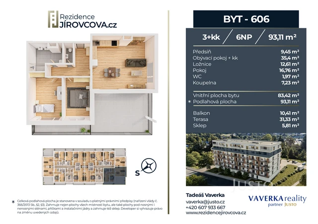 Prodej 3+kk 93 m² + terasa 31 m² + balkón 10 m²