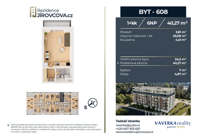 Prodej 1+kk 40 m² + balkón 7 m²