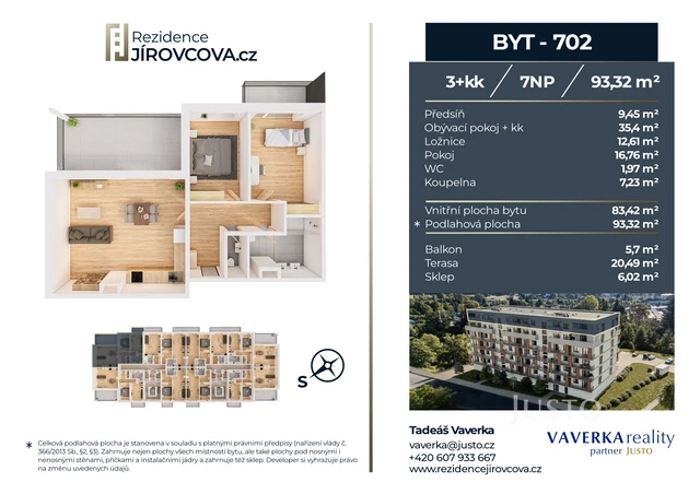 Prodej 3+kk 93 m² + terasa 20 m² + balkón 5 m²