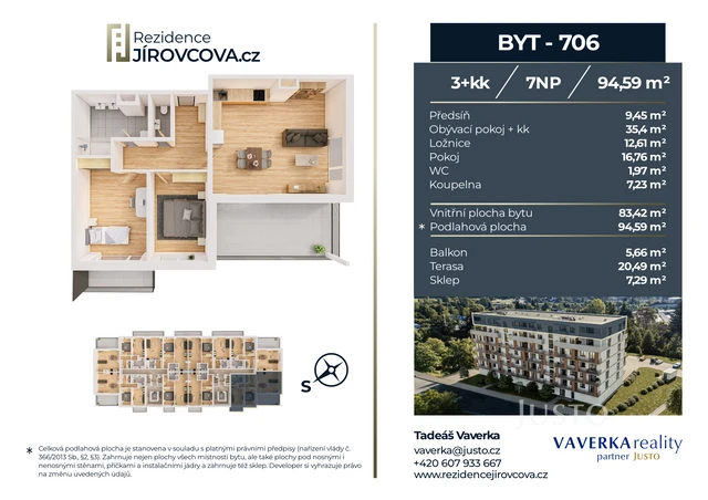 Prodej 3+kk 94 m² + terasa 20 m² + balkón 5 m²