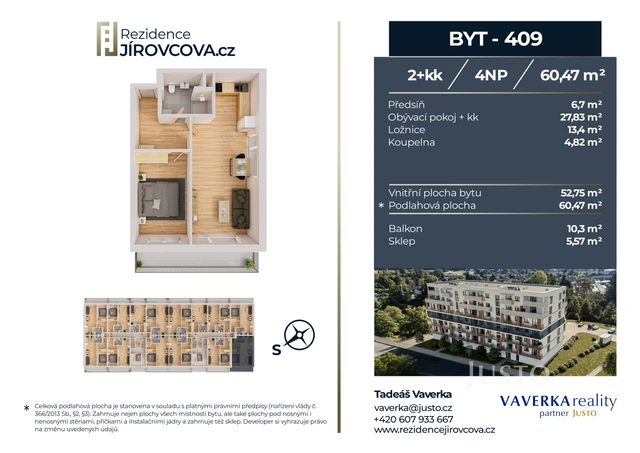 Prodej 2+kk 60 m² + balkón 10 m²