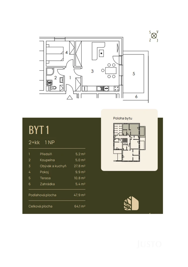 Prodej 2+kk 47 m² + terasa 10 m² + parkování