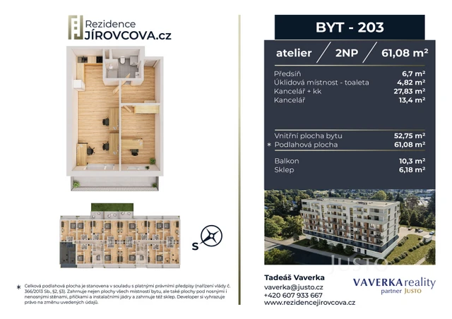 Prodej atelieru 61 m² + balkón 10 m²