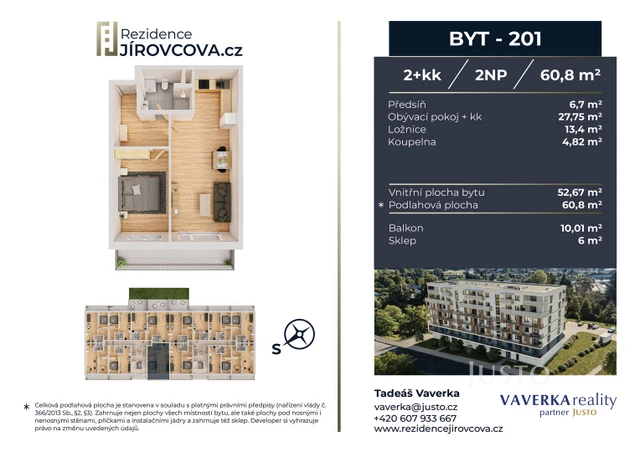 Prodej 2+kk 60 m² + balkón 10 m²