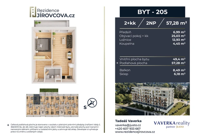 Prodej 2+kk 57 m² + balkón 8 m²