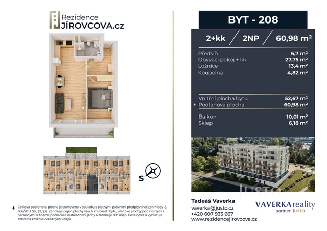 Prodej 2+kk 60 m² + balkón 10 m²