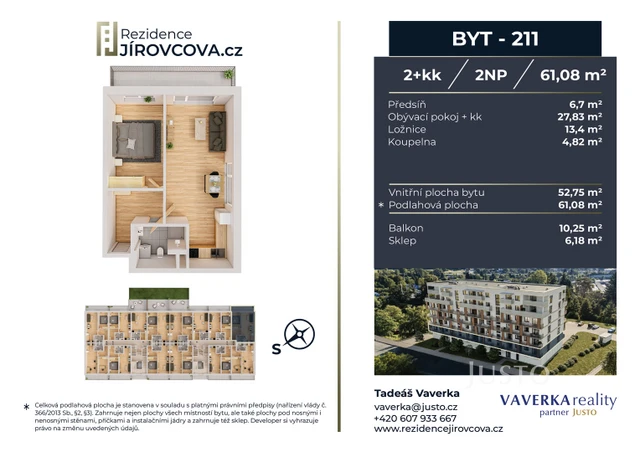 Prodej 2+kk 61 m² + balkón 10 m²
