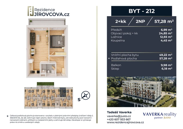 Prodej 2+kk 57 m² + balkón 9 m²