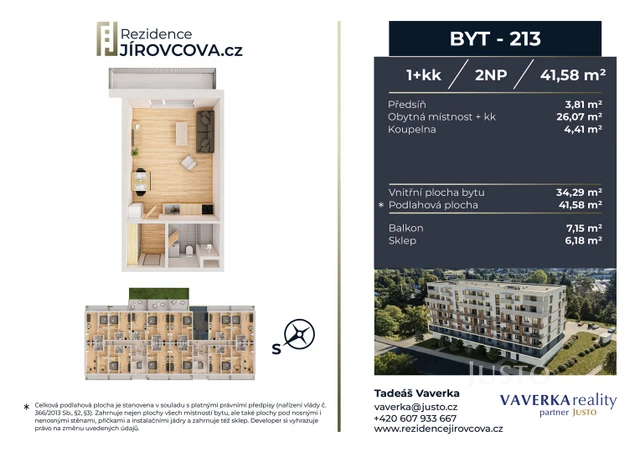 Prodej 1+kk 41 m² + balkón 7 m²