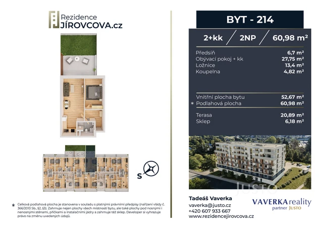 Prodej 2+kk 60 m² + terasa 20 m²