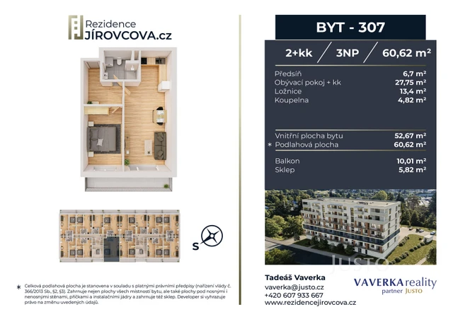 Prodej 2+kk 60 m² + balkón 10 m²