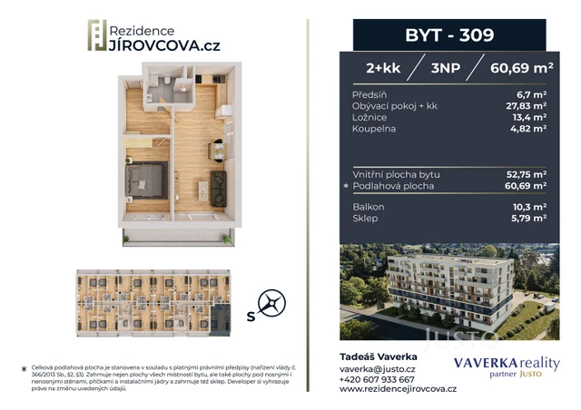 Prodej 2+kk 60 m² + balkón 10 m²