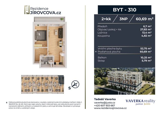Prodej 2+kk 60 m² + balkón 10 m²