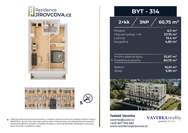 Prodej 2+kk 60 m² + balkón 10 m²