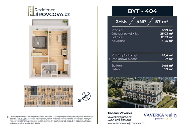 Prodej 2+kk 57 m² + balkón 9 m²