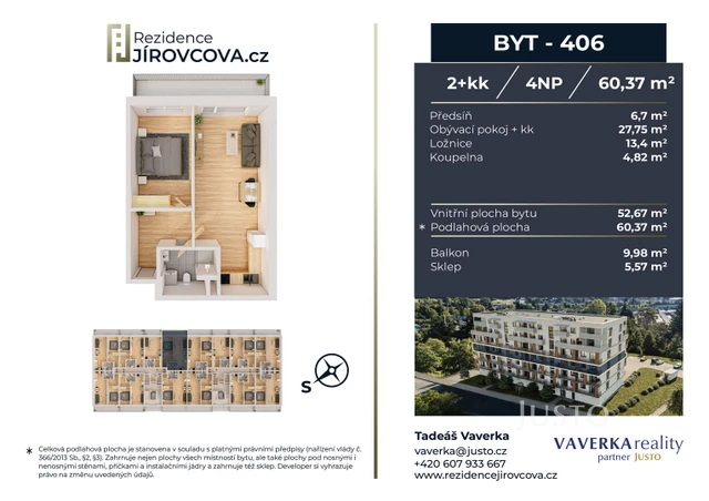Prodej 2+kk 60 m² + balkón 9 m²