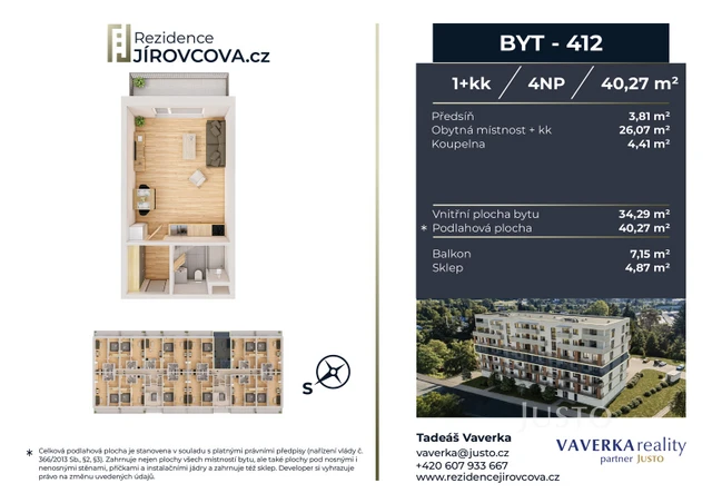 Prodej 1+kk 40 m² + balkón 7 m²