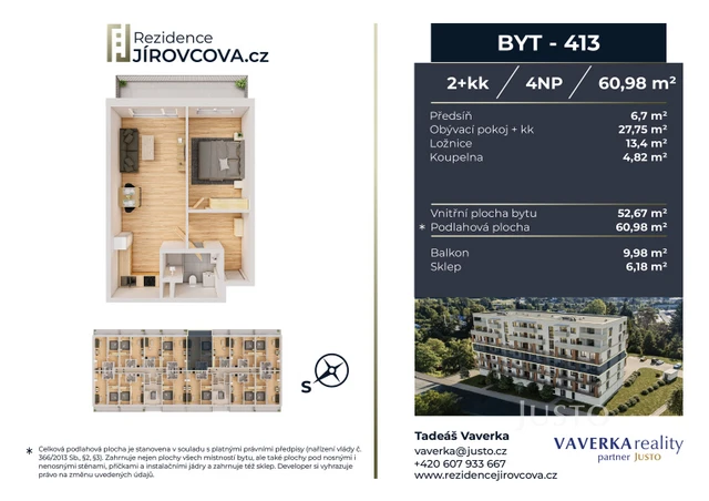 Prodej 2+kk 60 m² + balkón 9 m²