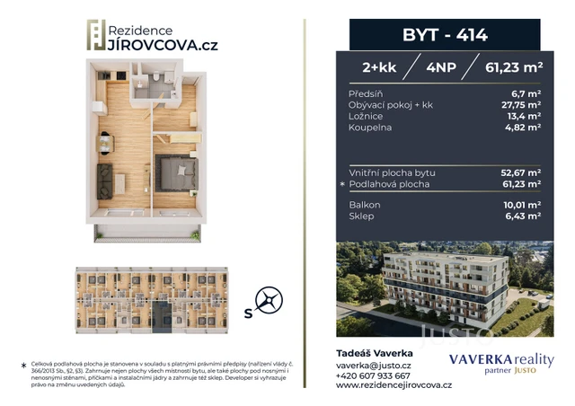 Prodej 2+kk 61 m² + balkón 10 m²