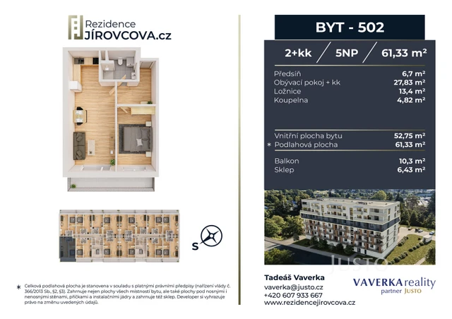 Prodej 2+kk 61 m² + balkón 10 m²