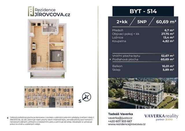 Prodej 2+kk 60 m² + balkón 10 m²
