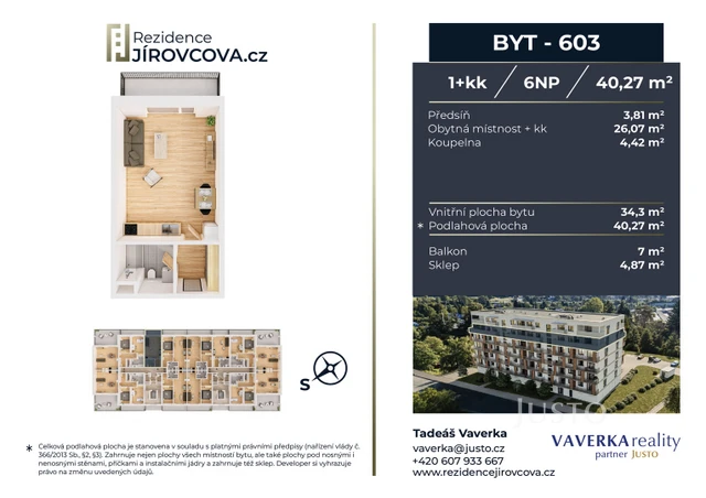 Prodej 1+kk 40 m² + balkón 7 m²