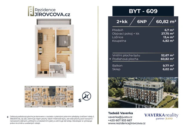 Prodej 2+kk 60 m² + balkón 9 m²