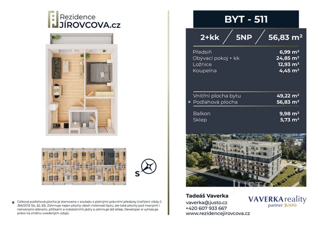 Prodej 2+kk 56 m² + balkón 9 m²