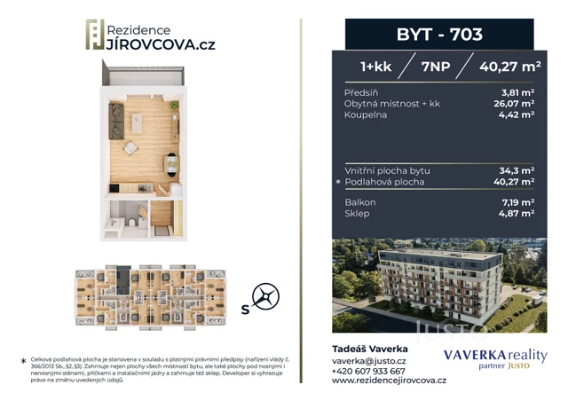 Prodej 1+kk 40 m² + balkón 7 m²