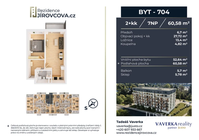 Prodej 2+kk 60 m² + balkón 5 m²
