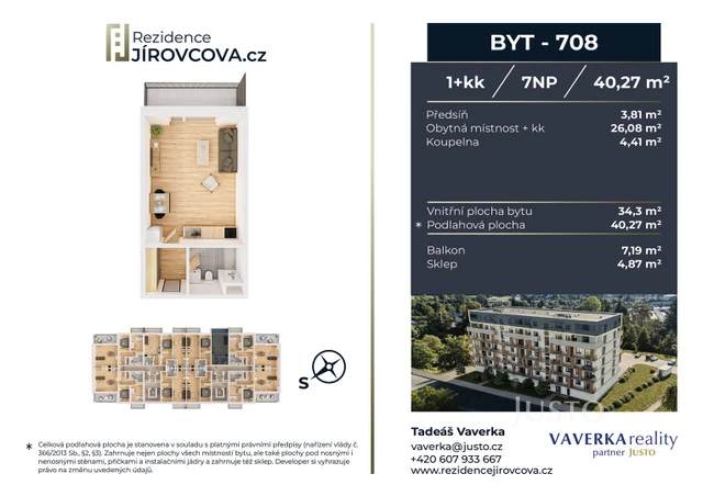 Prodej 1+kk 40 m² + balkón 7 m²