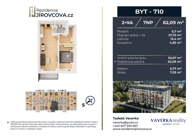 Prodej 2+kk 62 m² + balkón 5 m²