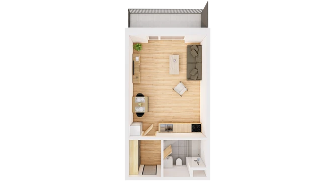 Prodej studia 40 m² + balkón 7 m²