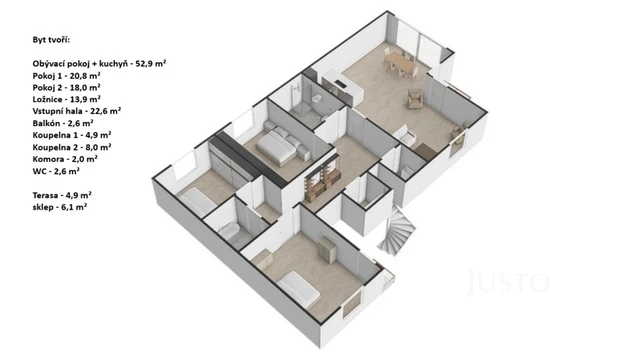Pronájem 4+kk 132 m² + terasa 5 m² + balkón 2 m² + parkování